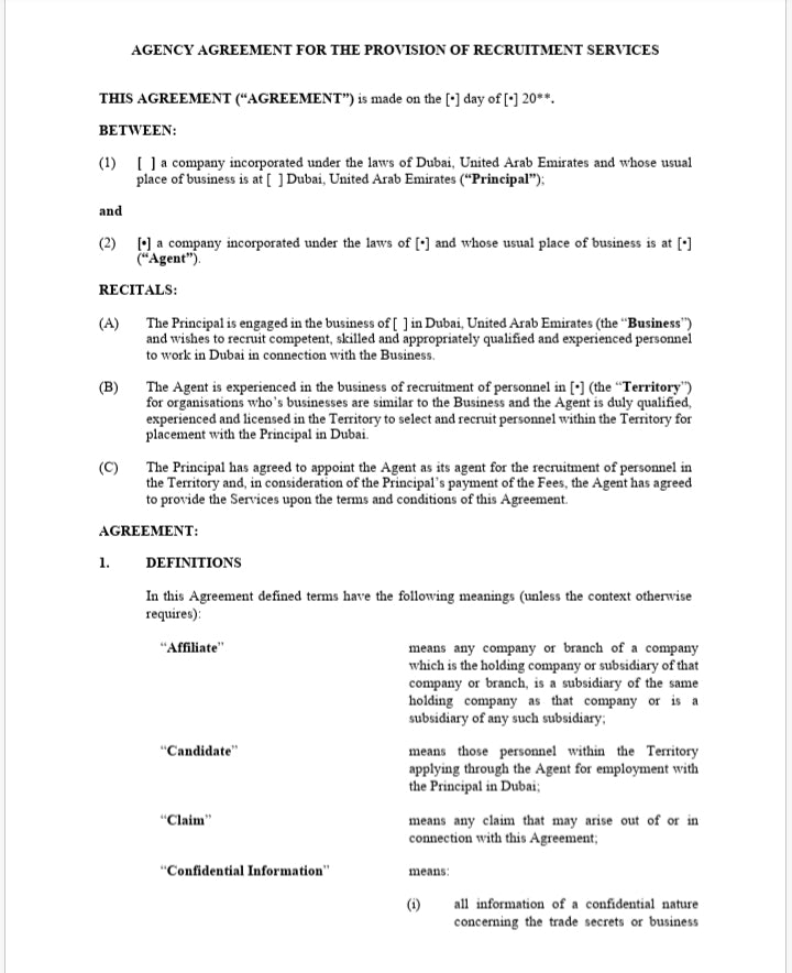 Recruitment Agency Agreement Template – Arkhurst Online Legal Shop