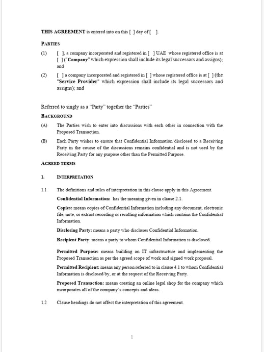 Non- Disclosure Agreement  (NDA) - Arkhurst Online Legal Shop