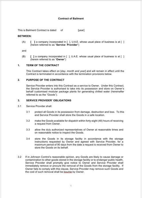 Contract of Bailment/Storage - Arkhurst Online Legal Shop